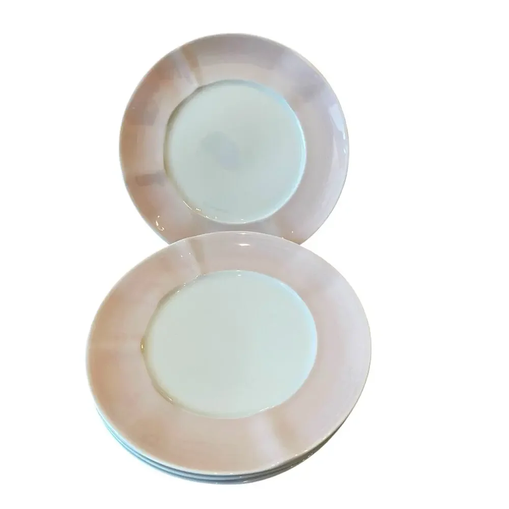 Neiman Marcus Hand Painted Porcelain Salad Plates 9in Pink Brushstroke Set of 4